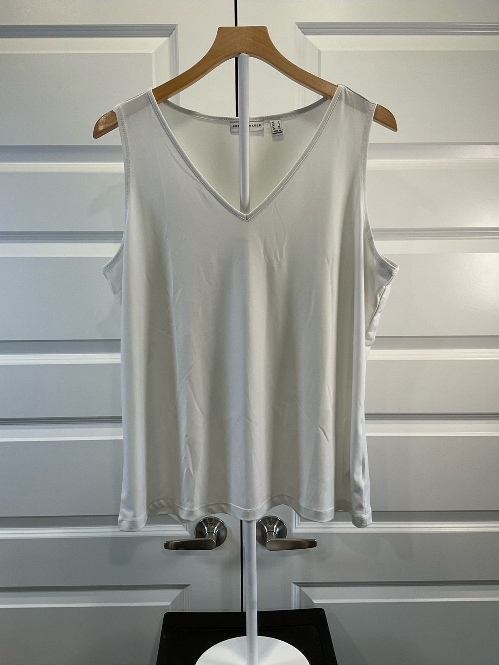 Susan Graver White V-Neck Sleeveless Tank Top